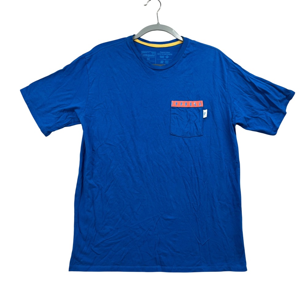 Patagonia‎ Water Patch Pocket Tee Mens M Surf Gator Blue Graphic T Shirt